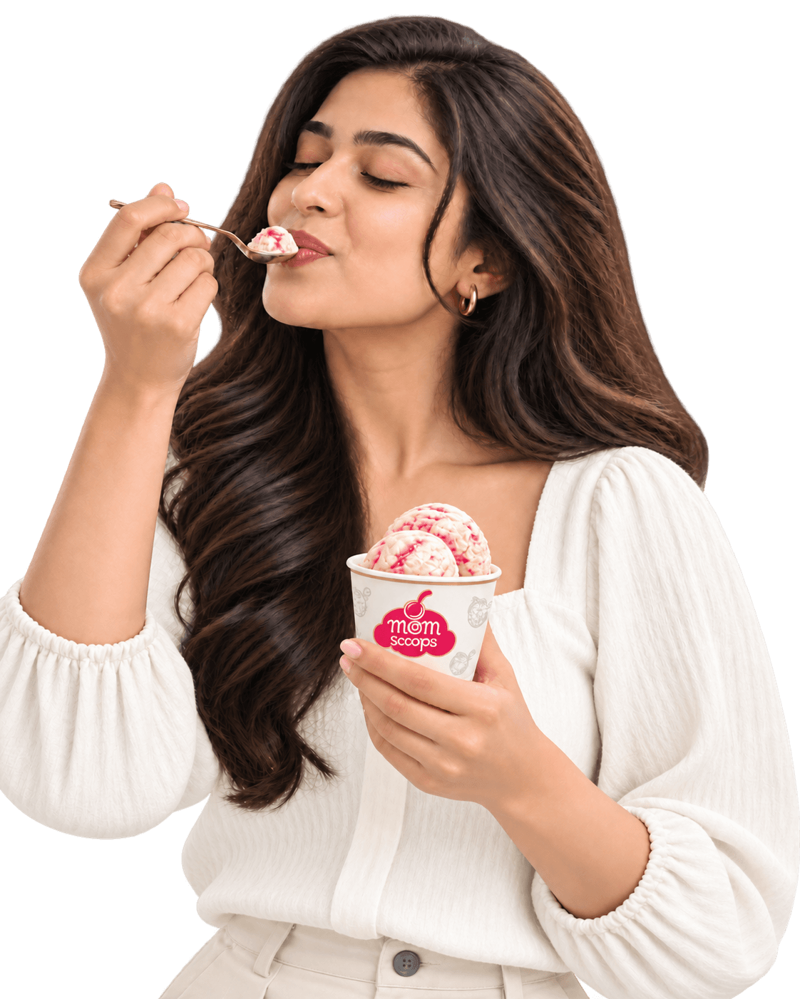 A customer enjoying Mom Scoops ice cream